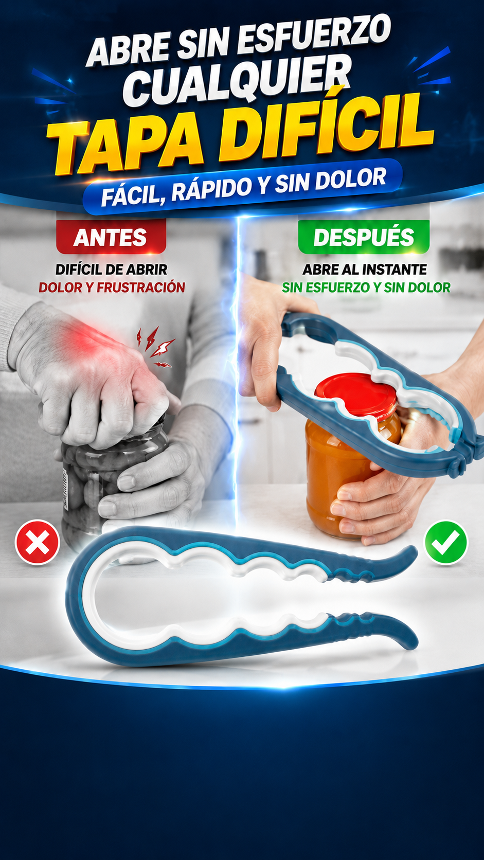 Abridor Manual Multifuncional — Abre tapas con menos esfuerzo
