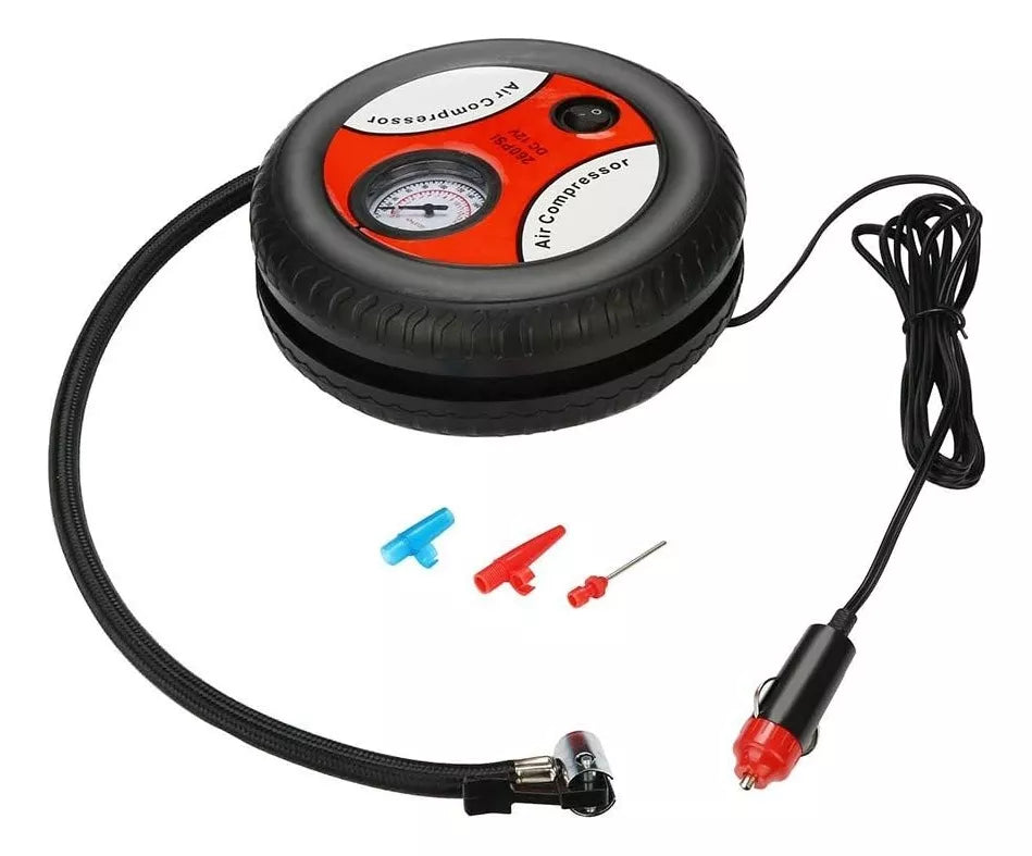 Mini compresor de aire para inflado rápido + accesorios.