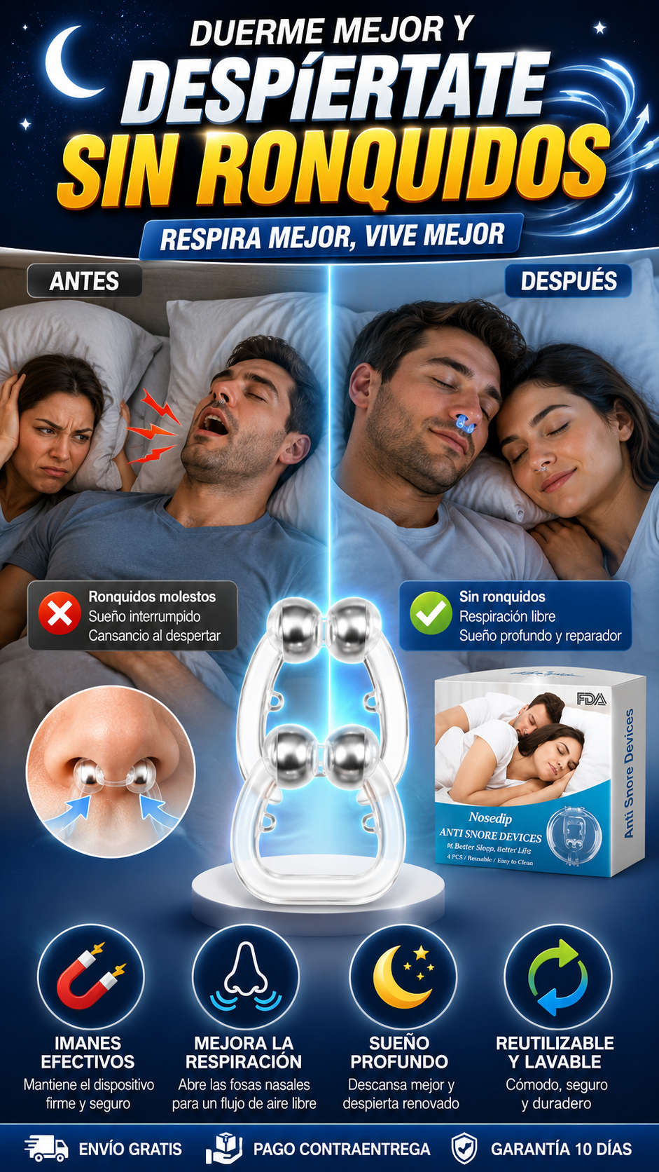 Dilatador Nasal Magnético de Silicona — Ayuda a respirar mejor al dormir