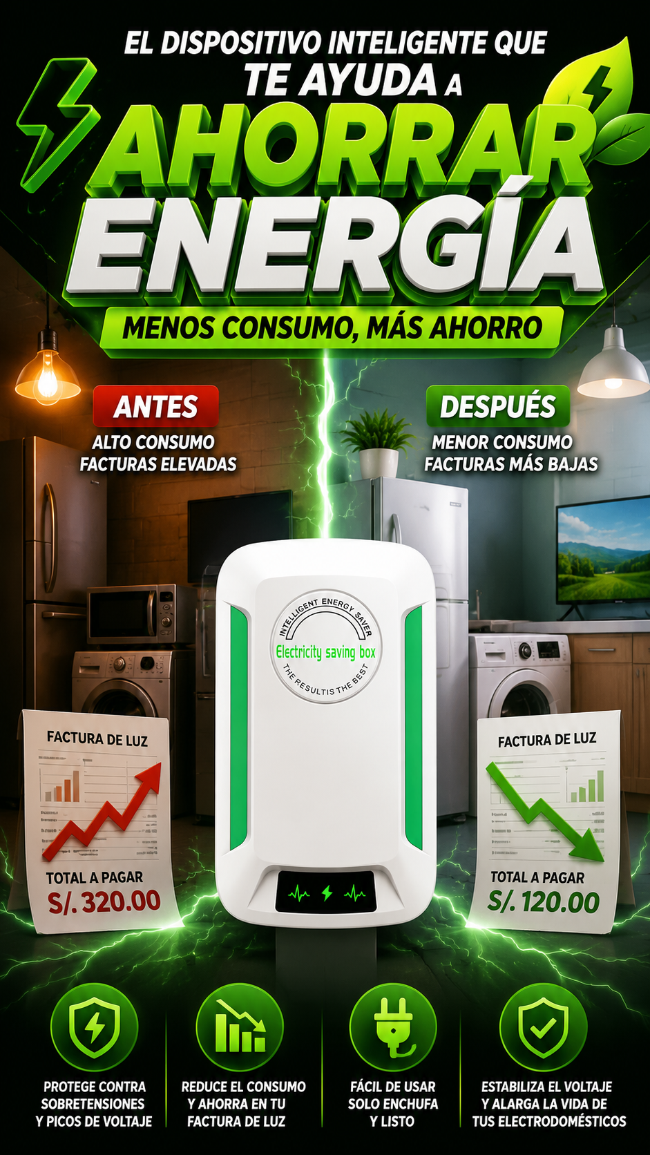 Estabilizador de Voltaje Enchufable — Apoya la protección de tus electrodomésticos