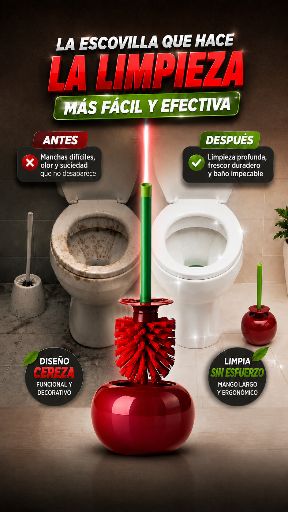 Escobilla de Baño con Soporte Cereza — Limpieza práctica con estilo