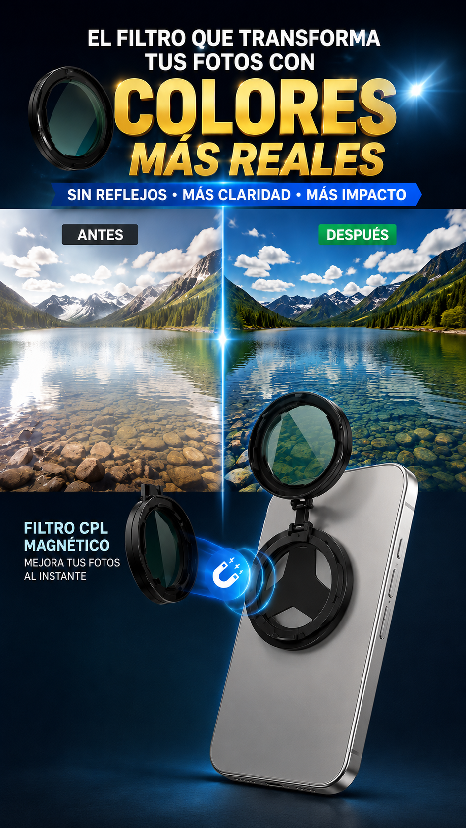 Filtro Polarizador Circular CPL Magnético — Reduce reflejos y realza colores