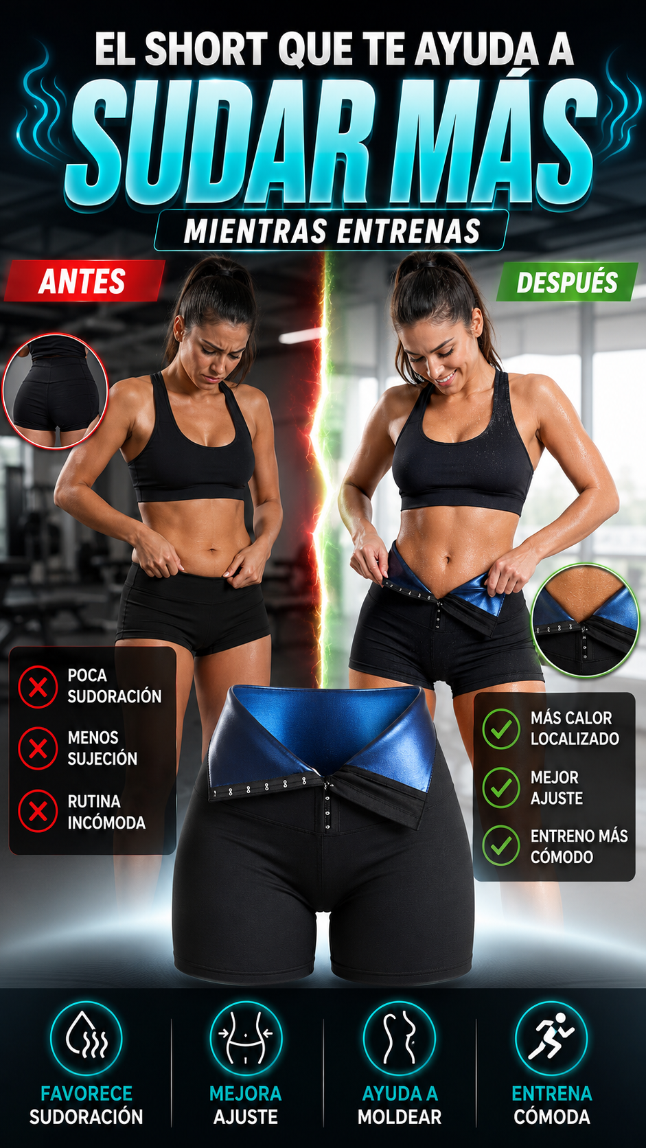 Short Moldeador de Sauna Osmotex — Mayor sudoración al entrenar