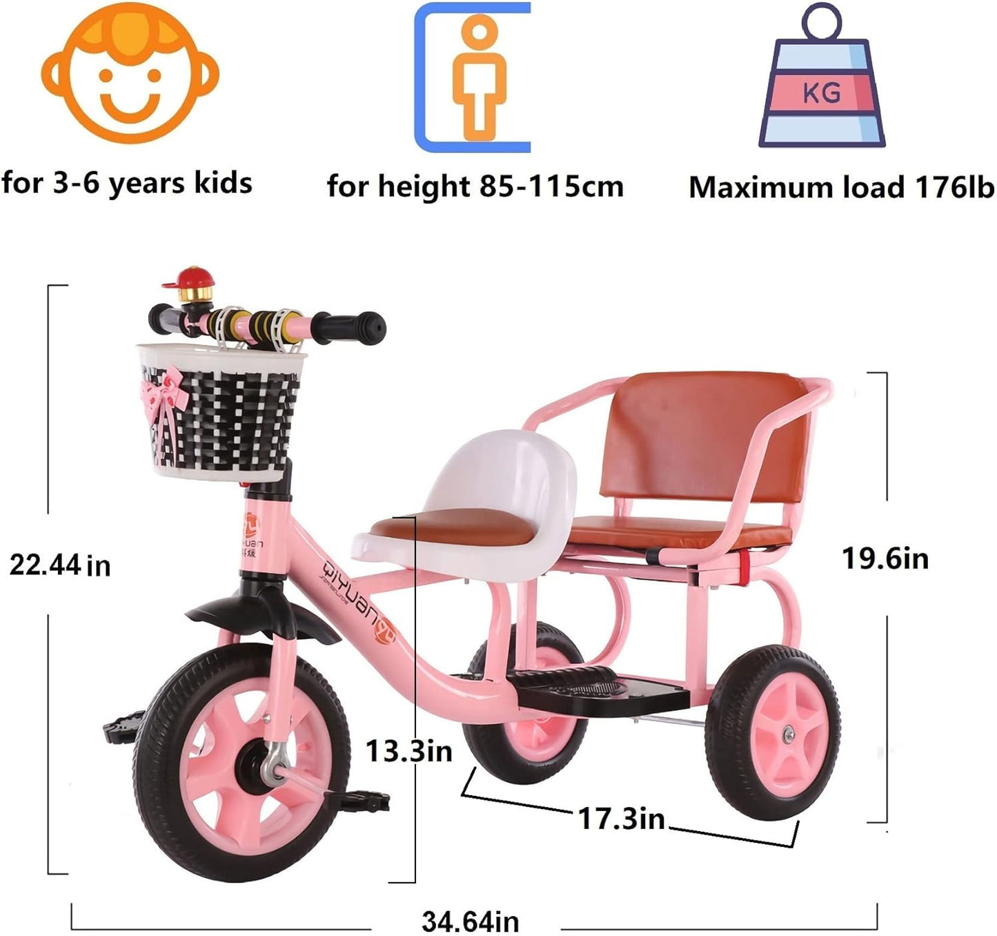 Bicicleta de dos asientos para niños