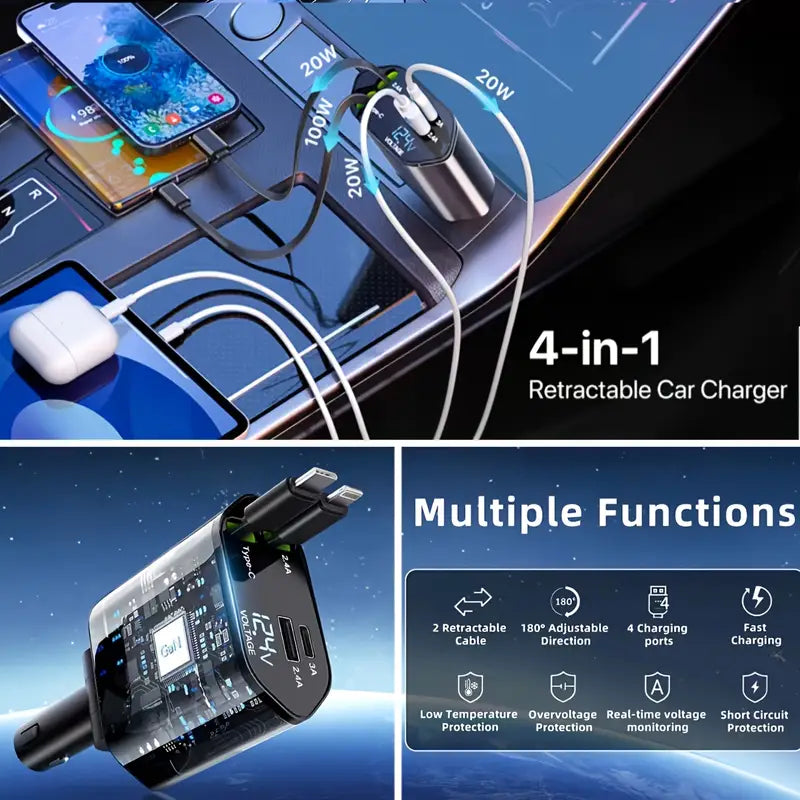 Cargador de carga rápida de 120 W para auto 4 EN 1