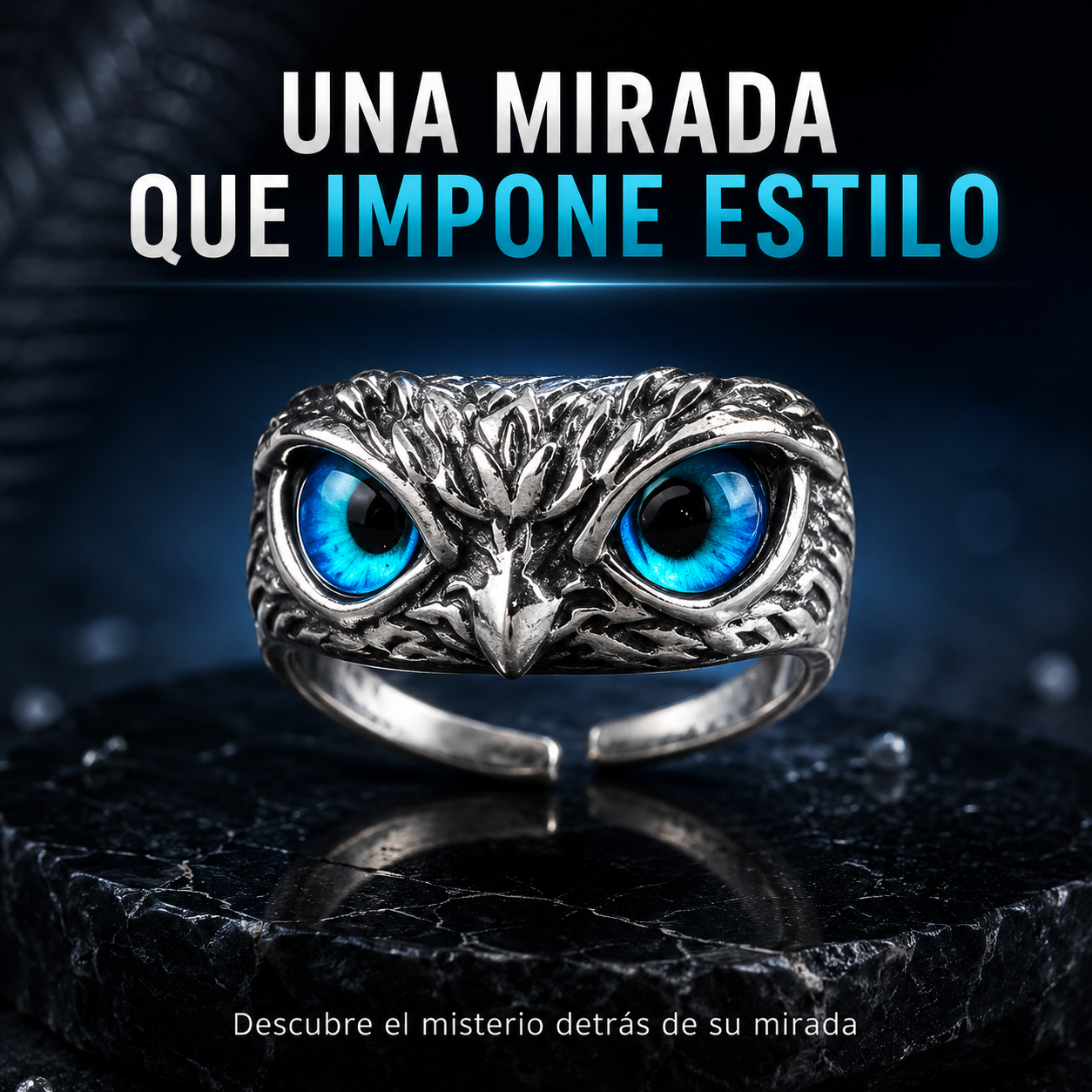 Anillo de Búho Vintage Ajustable con Ojos Azules — Expresa tu estilo sin talla