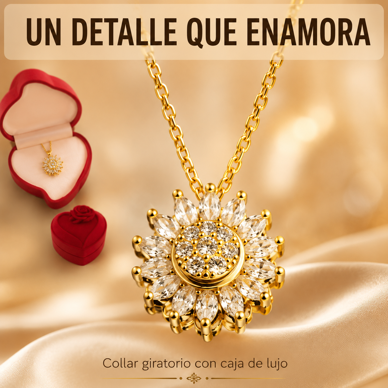 Collar Giratorio de Girasol con Cristales de Circón — Elegancia que acompaña tus momentos