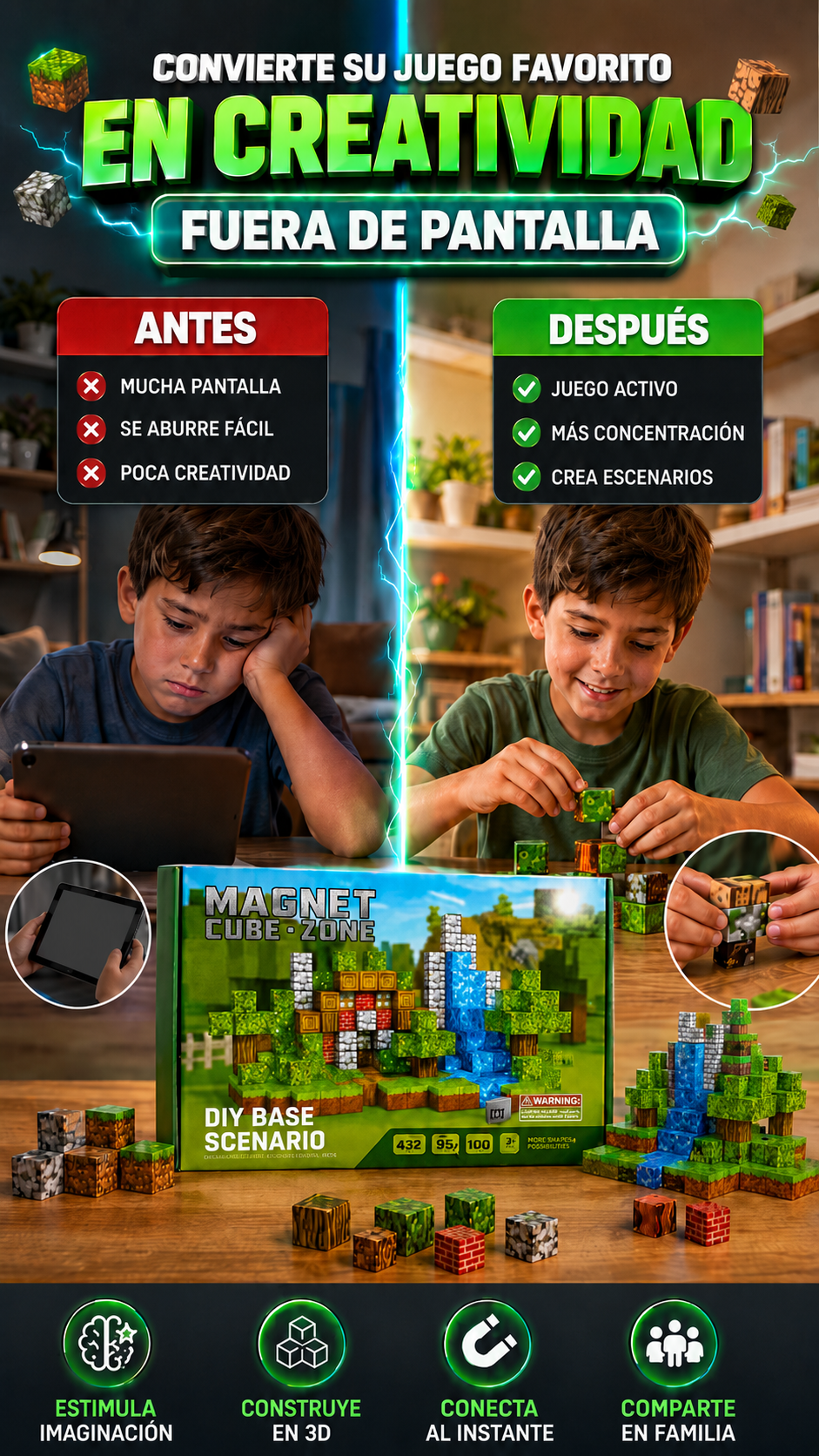 Set de Cubos Magnéticos 3D de 100 Piezas — Más creatividad, menos pantallas