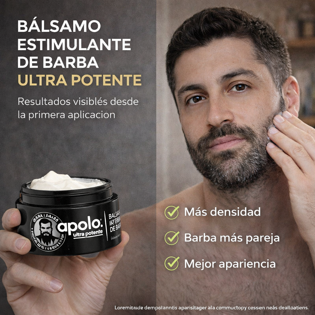 APOLO™ | Bálsamo Estimulante de Barba Ultra Potente diseñado para, fortalecer y mejorar el crecimiento de la barba, contiene Minoxidil, Keratina, Romero, Ricino.