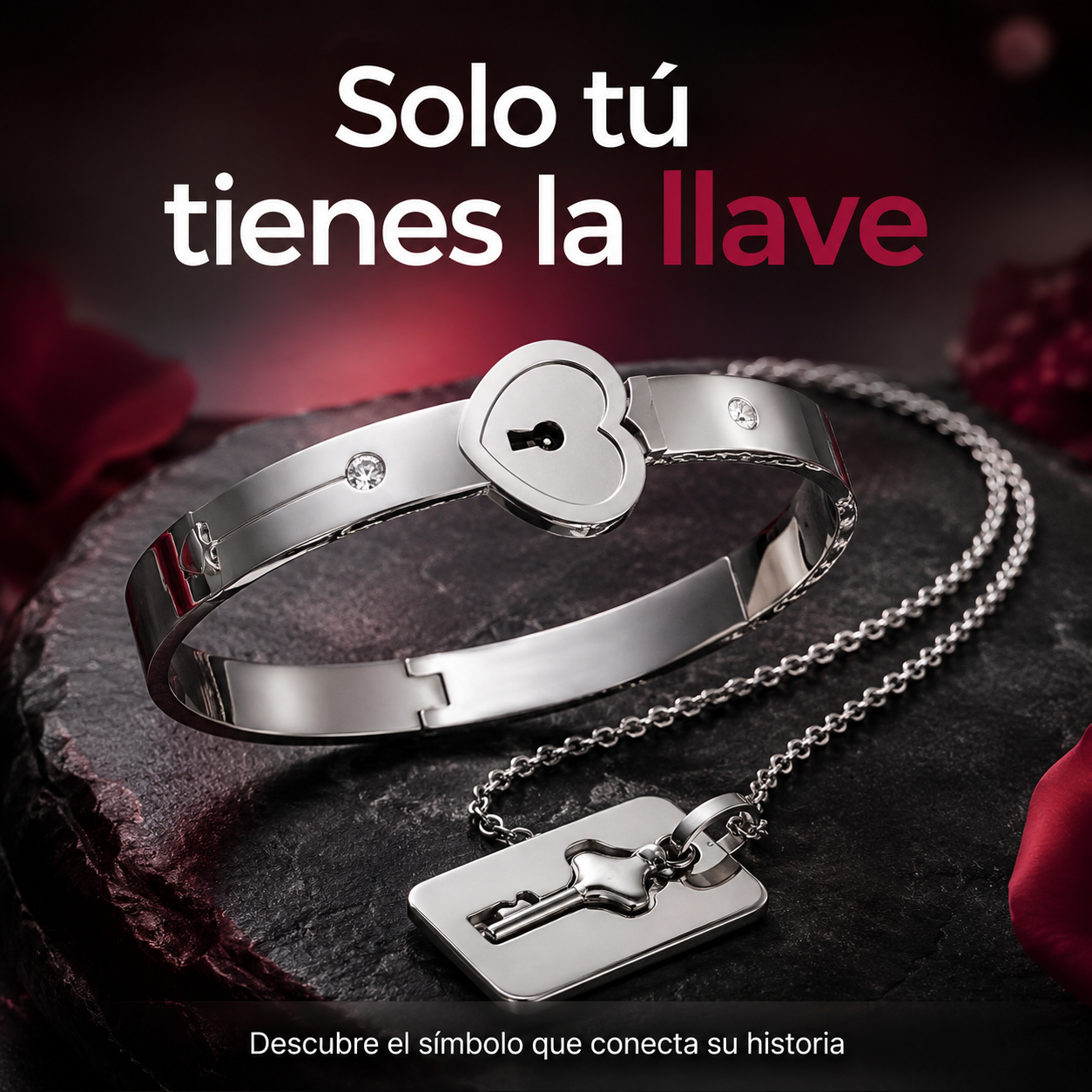 Set de Brazalete con Candado de Corazón y Collar con Llave para Parejas