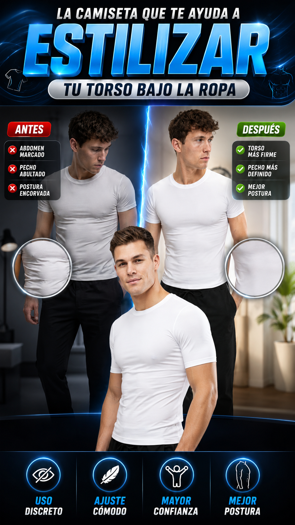 Camiseta Moldeadora de Alta Compresión para Hombre — Estiliza tu torso bajo la ropa