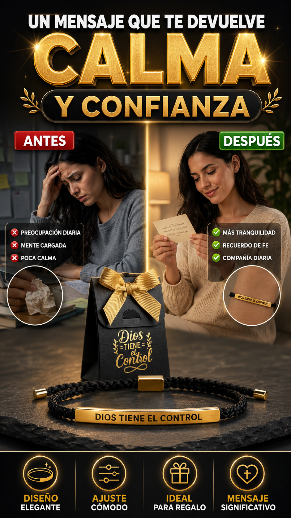 Pulsera Ajustable con Placa Grabada — Lleva tu fe siempre contigo