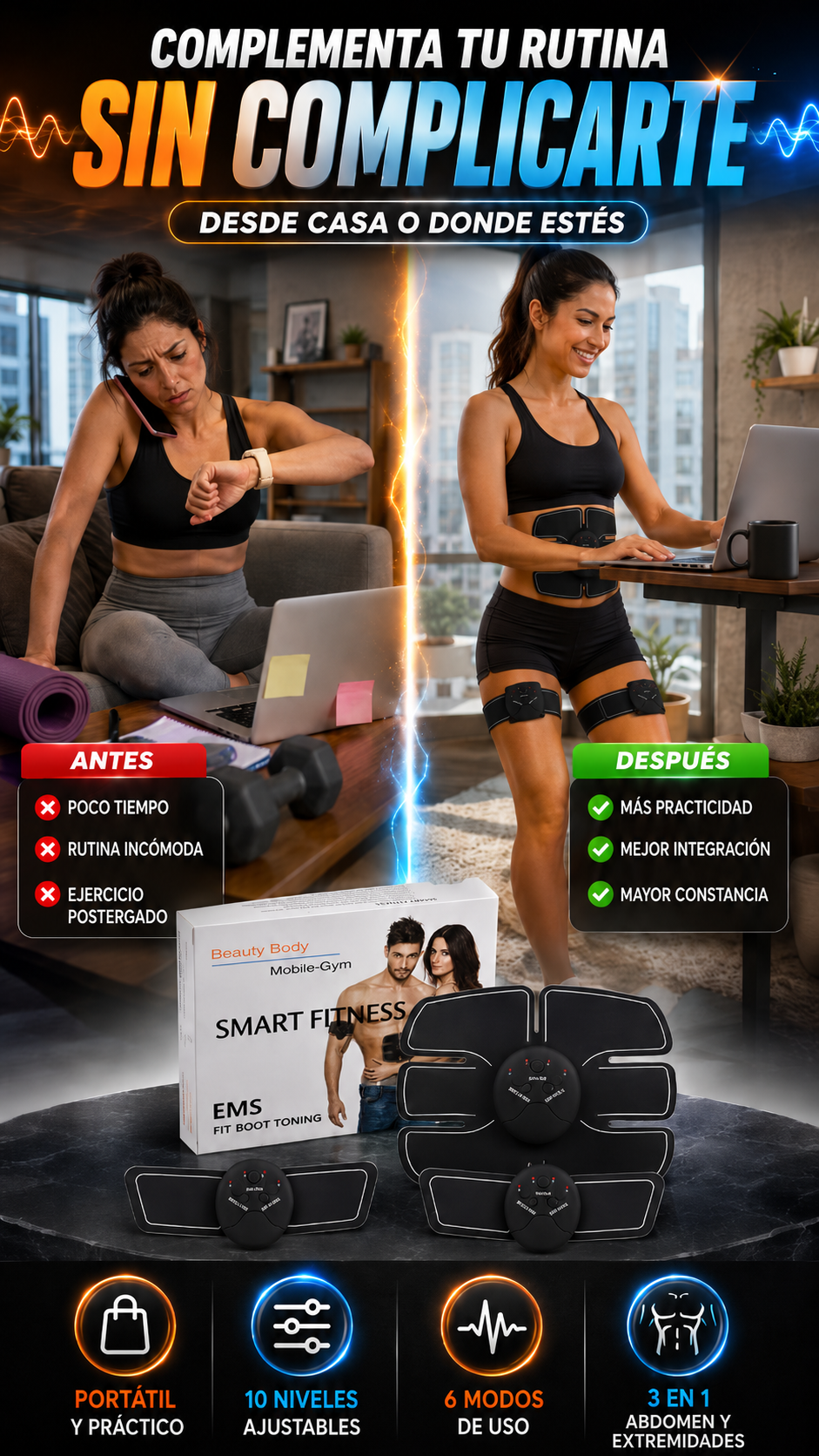 Estimulador Muscular EMS 3 en 1 — Complementa tu tonificación diaria