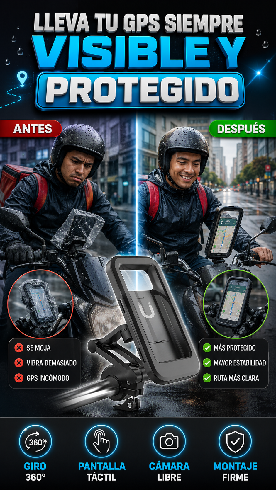 Soporte Impermeable Magnético para Celular — Mantén tu GPS visible y protegido