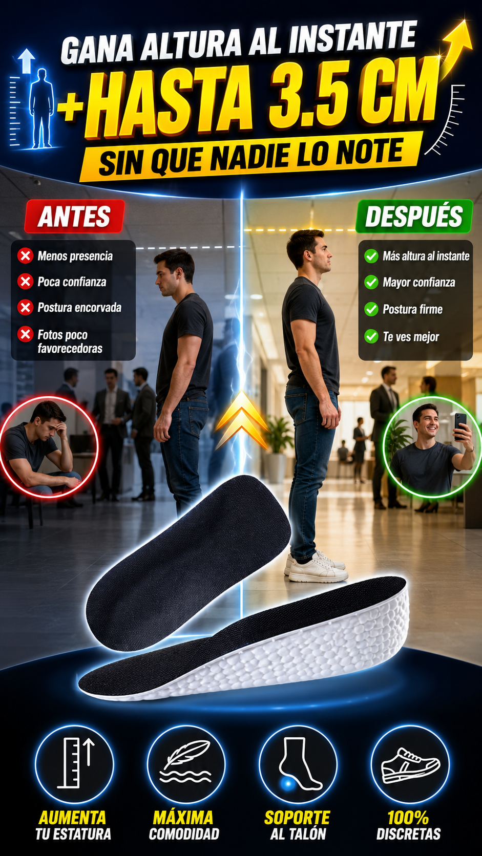Plantillas Elevadoras Invisibles — Gana altura con discreción