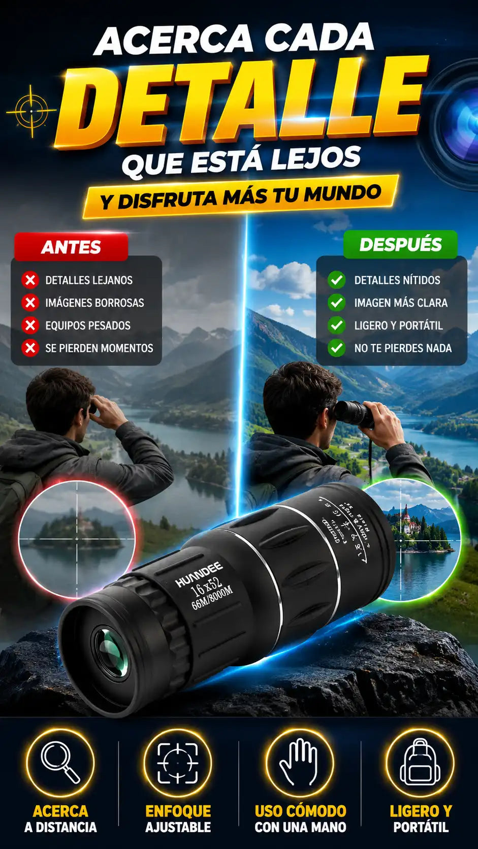 Telescopio Monocular Portátil — Observa detalles lejanos fácilmente