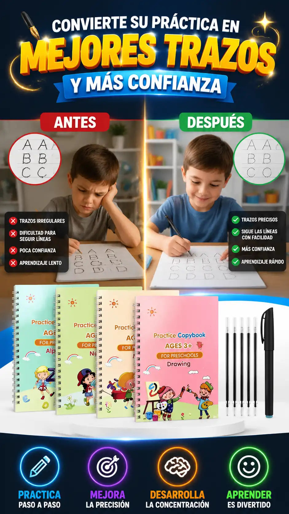 Cuaderno de práctica de escritura infantil — Ayuda a desarrollar la escritura temprana