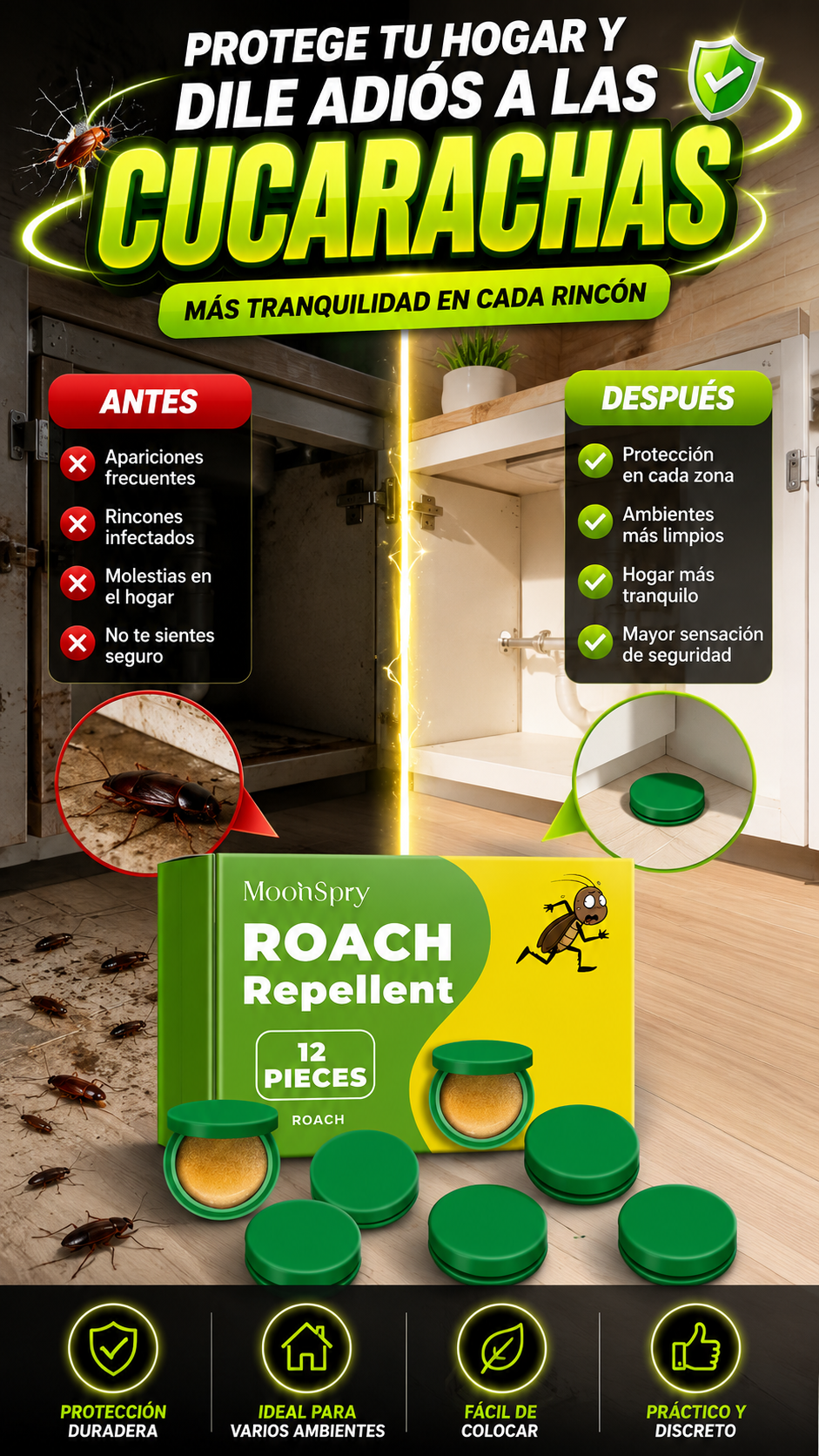 Repelente para Cucarachas de 12 Piezas — Protege distintos espacios del hogar