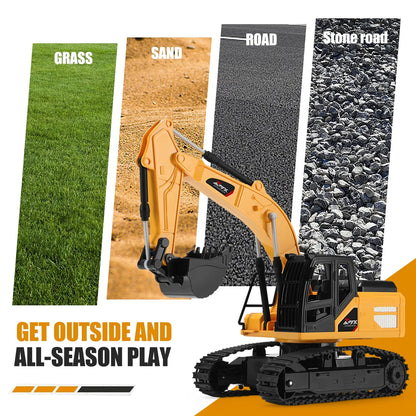 4DRC Control Remoto Excavadora 6 Canales Recargable RC Camión Construcción Tractor Auto Juguetes Luces Sonidos, Juguete Regalo para Niños Niñas Niños