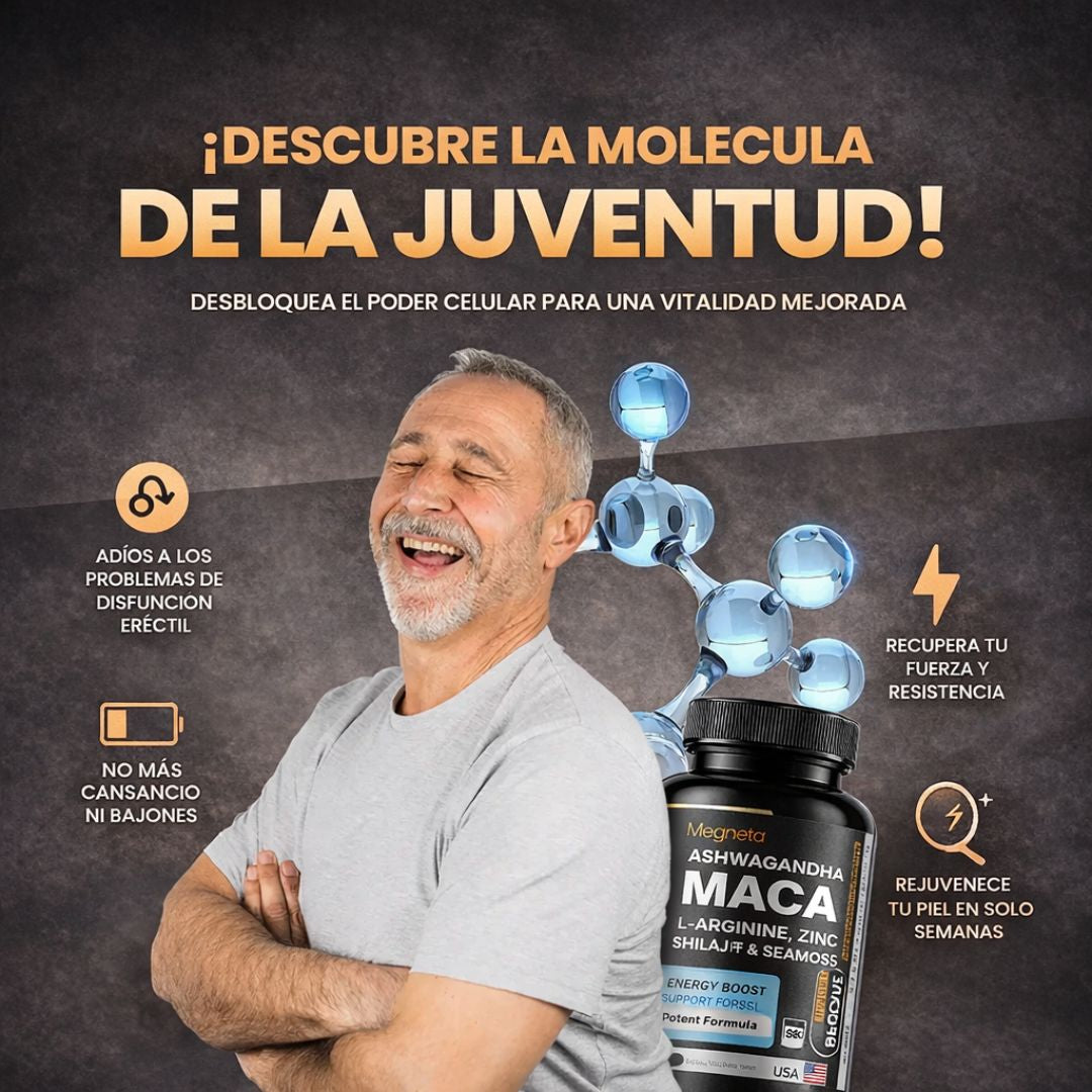 Maca Plus+ 60 cápsulas | Recupera tu potencia y energía en la cama, en 2 semanas. Contiene: MACA + ASHWAGANDHA + SHILAJIT + L-ARGININA + SEAMOSS + ZINC.