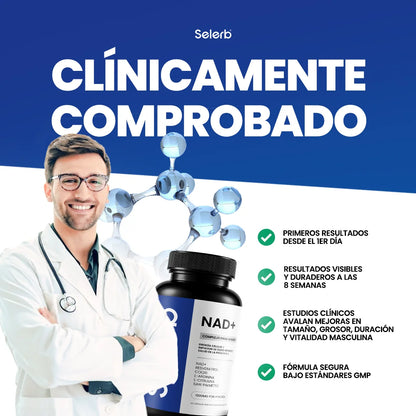 Selerb NAD+ 60 cápsulas | Recupera tu potencia y energía en la cama, en 2 semanas. Contiene: NAD+, RESVERATROL, COQ10, L-ARGININA, L-CITRULINA, SAW PALMETTO.