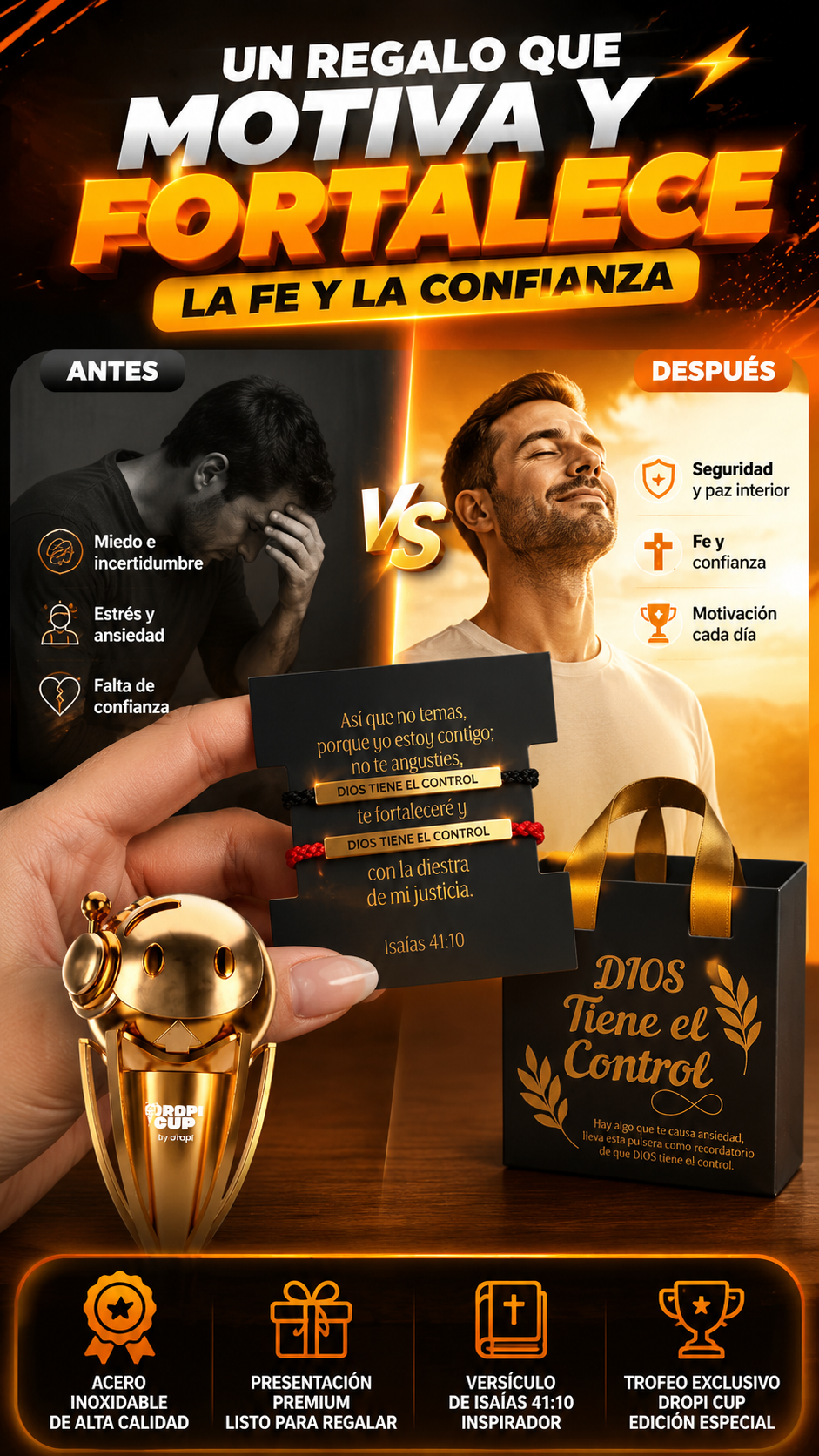 Set de Pulseras Ajustables con Placa de Acero Inoxidable — Lleva un recordatorio diario de fe