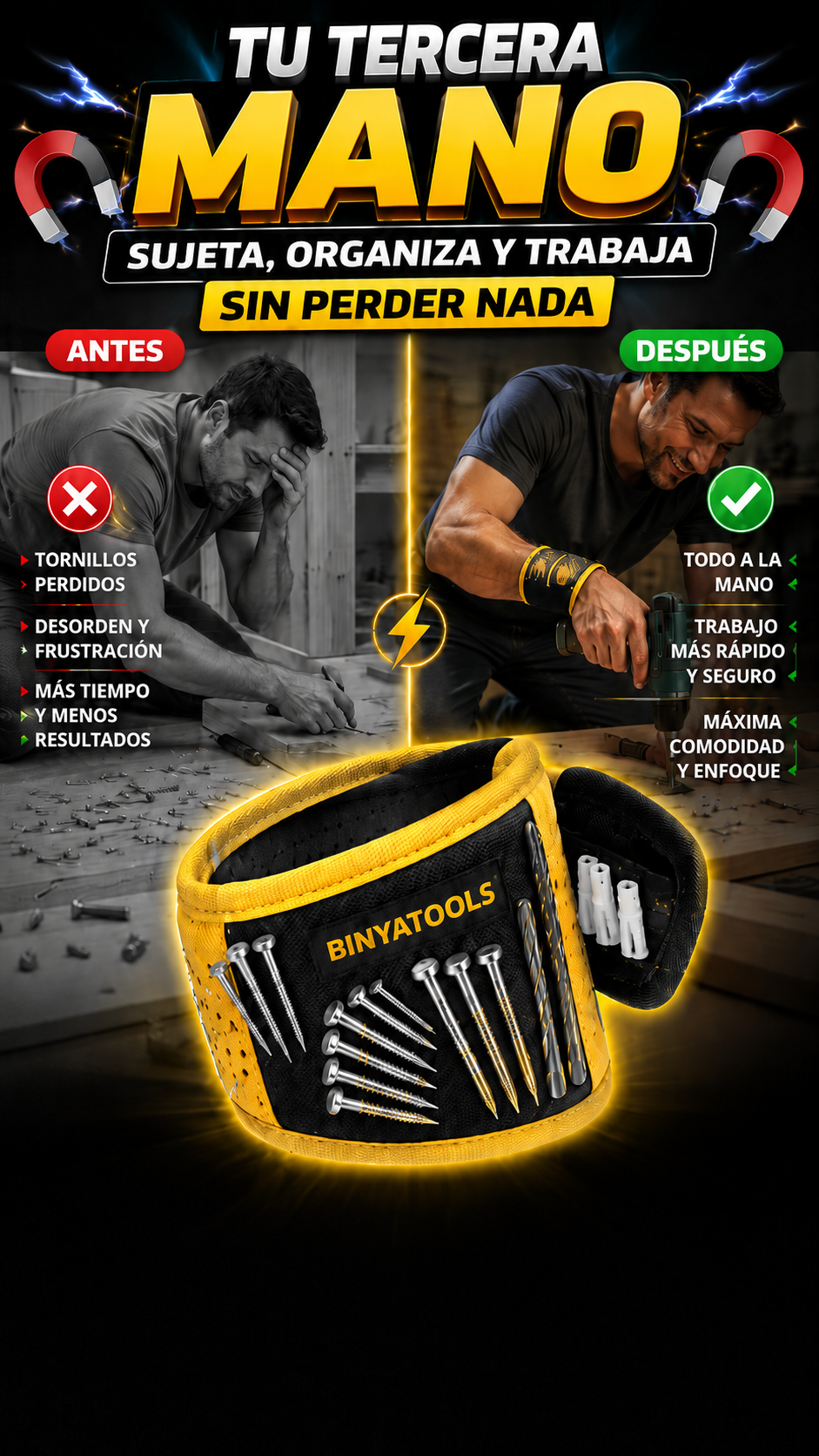 Pulsera Magnética Portaherramientas — Mantén piezas pequeñas a la mano