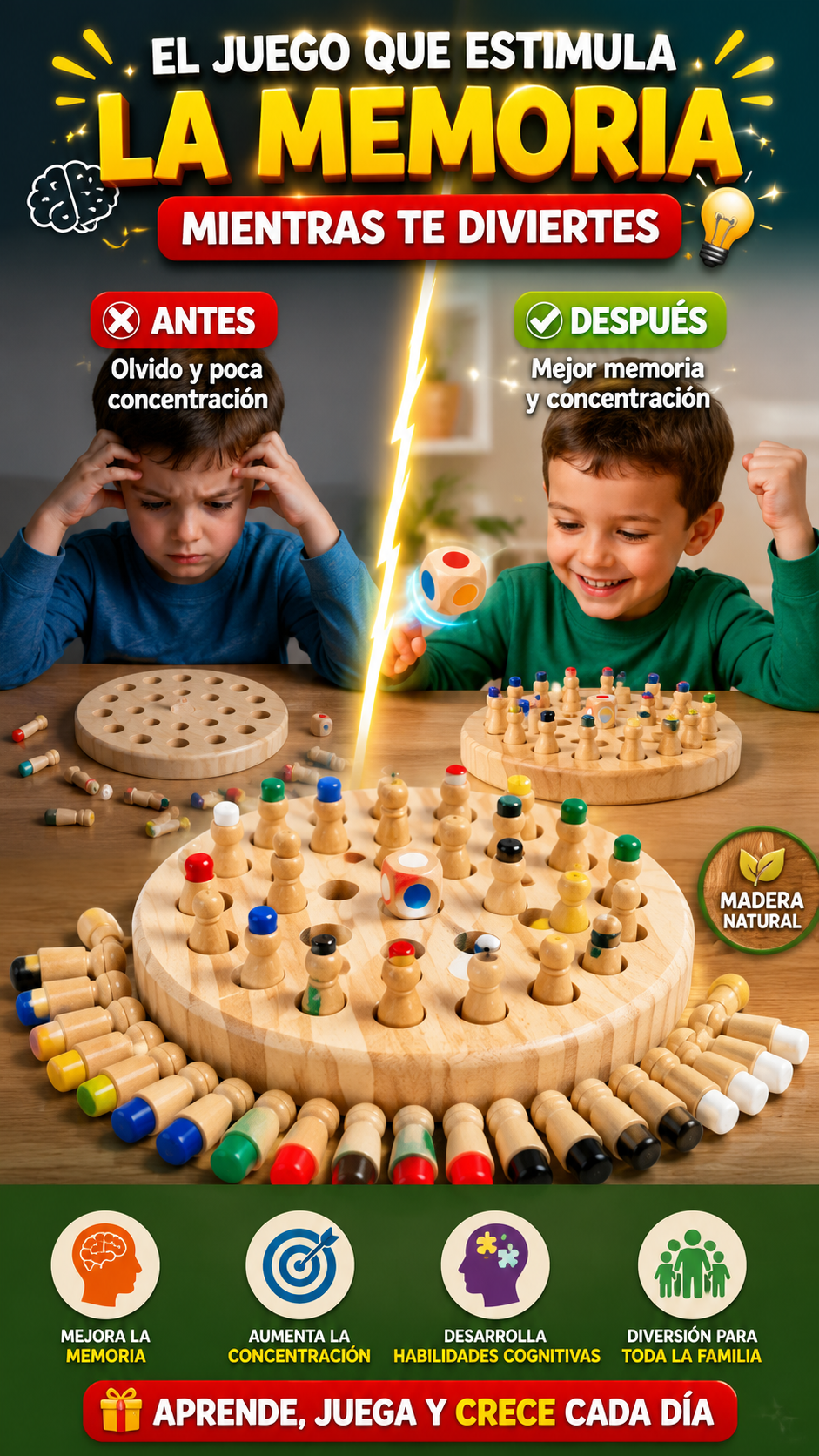 Juego de Memoria de Madera — Ejercita la memoria jugando
