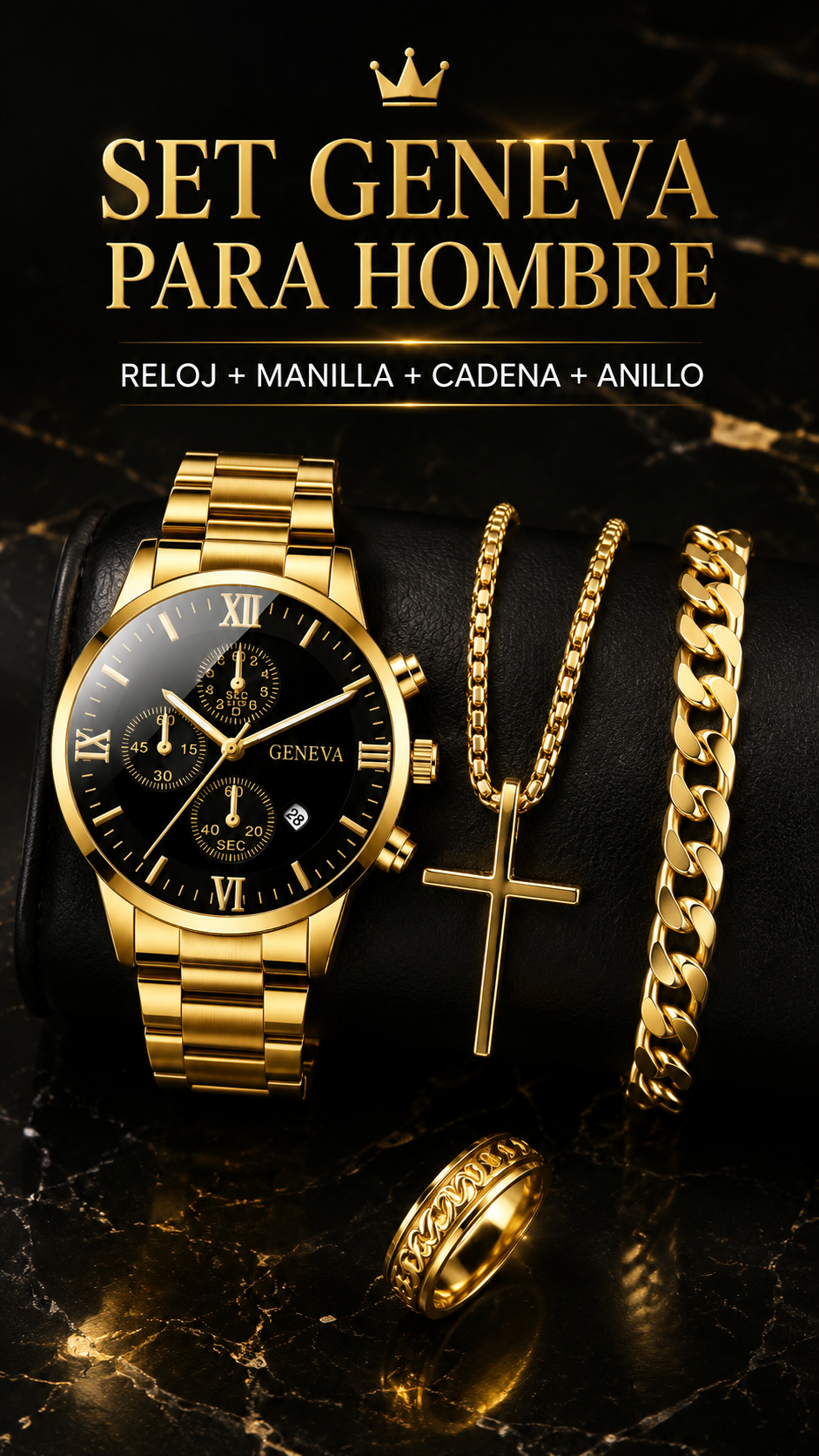 Set de Reloj Geneva para Hombre 4 en 1 — Completa tu estilo con elegancia