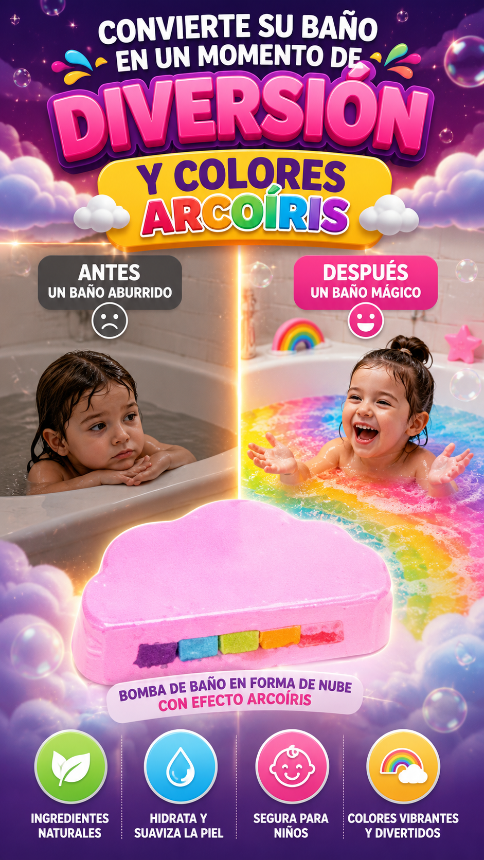 Bomba de Baño Nube Arcoíris — Llena tu baño de color
