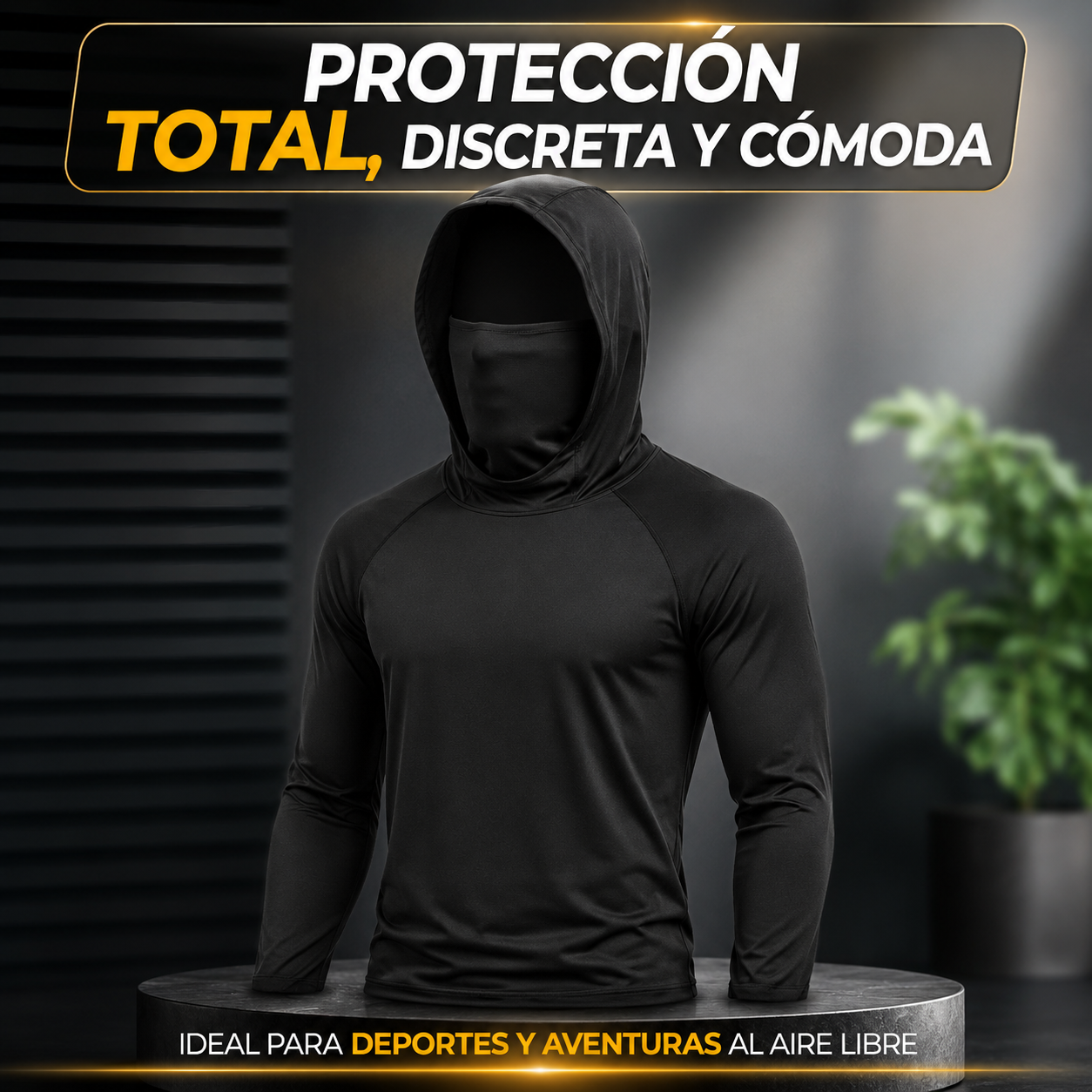 Sudadera Deportiva con Capucha y Máscara Integrada — Mayor cobertura al aire libre
