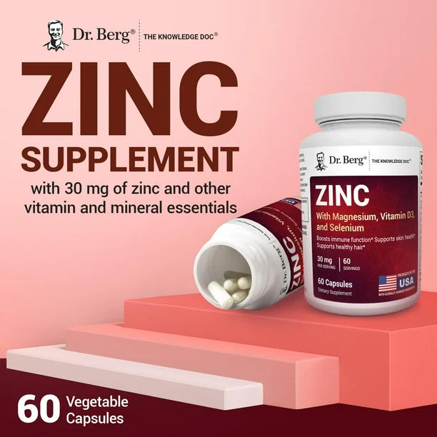 Zinc con Magnesio, Vitamina D3 y Selenio – 30 mg de Zinc – 60 cápsulas vegetales
