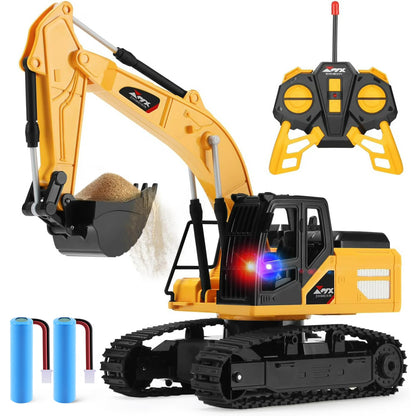 4DRC Control Remoto Excavadora 6 Canales Recargable RC Camión Construcción Tractor Auto Juguetes Luces Sonidos, Juguete Regalo para Niños Niñas Niños