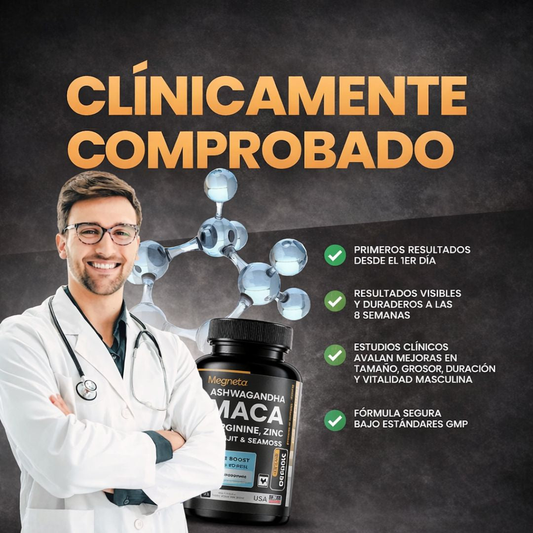 Maca Plus+ 60 cápsulas | Recupera tu potencia y energía en la cama, en 2 semanas. Contiene: MACA + ASHWAGANDHA + SHILAJIT + L-ARGININA + SEAMOSS + ZINC.