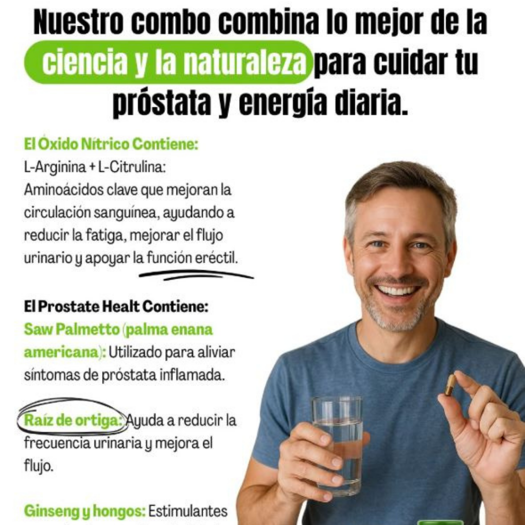 Óxido Nítrico Promax™ + Prostate Health en pack 2x1:💪 Rendimiento, energía y salud masculina🔥