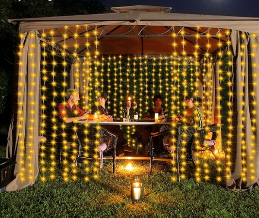 Cortina LED Ámbar con Panel Solar 3 x 3