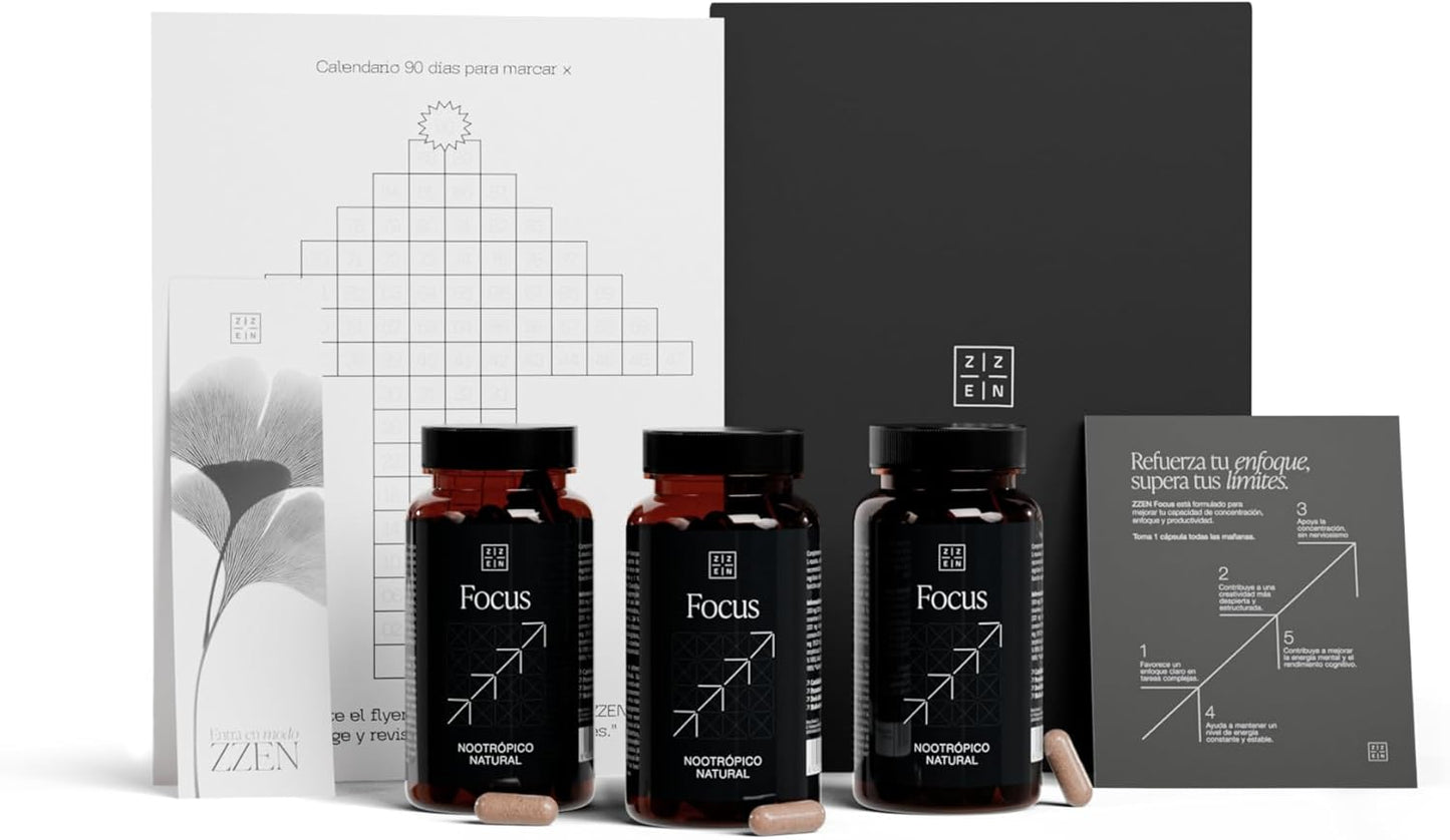 Nootrópico ZZEN FOCUS, incrementa tu capacidad cerebral y combate la fatiga mental - con Bacopa Monnieri, L-Theanine, Ginseng y mucho más.