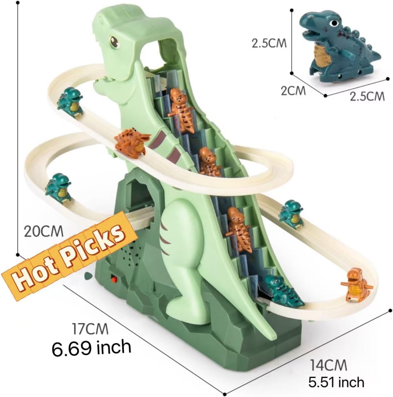 Juguete de montaña rusa de dinosaurio, juego de pista de carreras de dinosaurios con 8 piezas de coches de dinosaurios pequeños, juguetes de pista de carreras de dinosaurio, montaña rusa de aventura