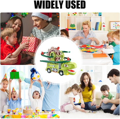 Juego de juguetes 2 en 1 de camión de dinosaurios iluminados – Rampa motorizada de rueda de la fortuna y coche de acrobacias, efectos LED de música, juego de construcción STEM para desmontar