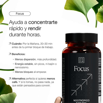 Nootrópico ZZEN FOCUS, incrementa tu capacidad cerebral y combate la fatiga mental - con Bacopa Monnieri, L-Theanine, Ginseng y mucho más.