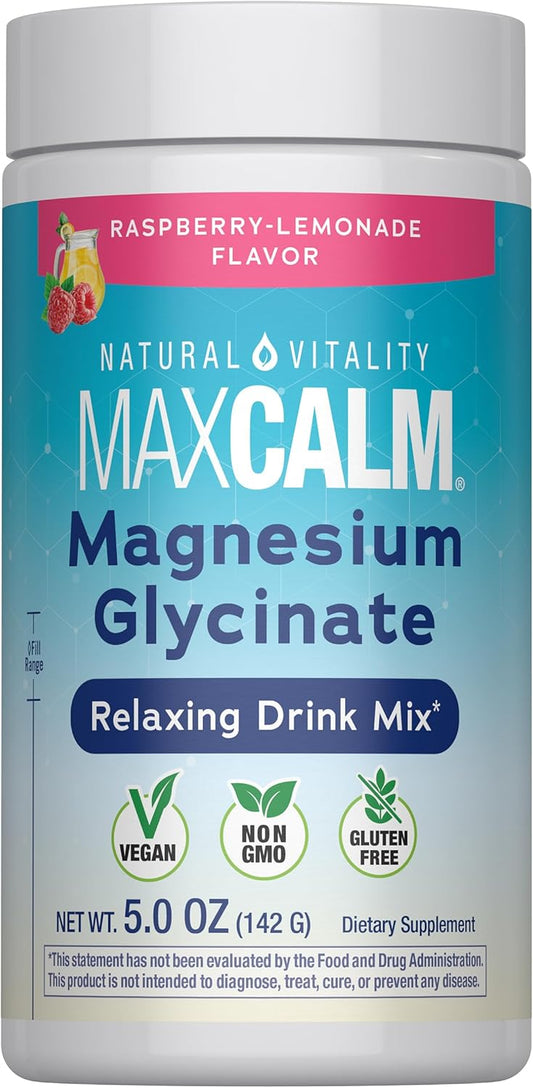 Natural Vitality MaxCalm - Polvo de glicinato de magnesio | Mezcla de bebida relajante