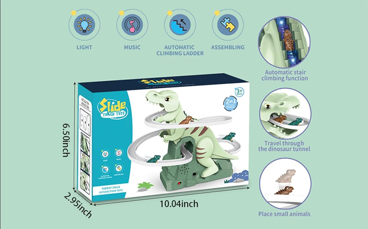 Juguete de montaña rusa de dinosaurio, juego de pista de carreras de dinosaurios con 8 piezas de coches de dinosaurios pequeños, juguetes de pista de carreras de dinosaurio, montaña rusa de aventura