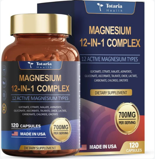 Totaria Health – Magnesium 12-in-1 Complex (120 cápsulas, 700 mg por porción).