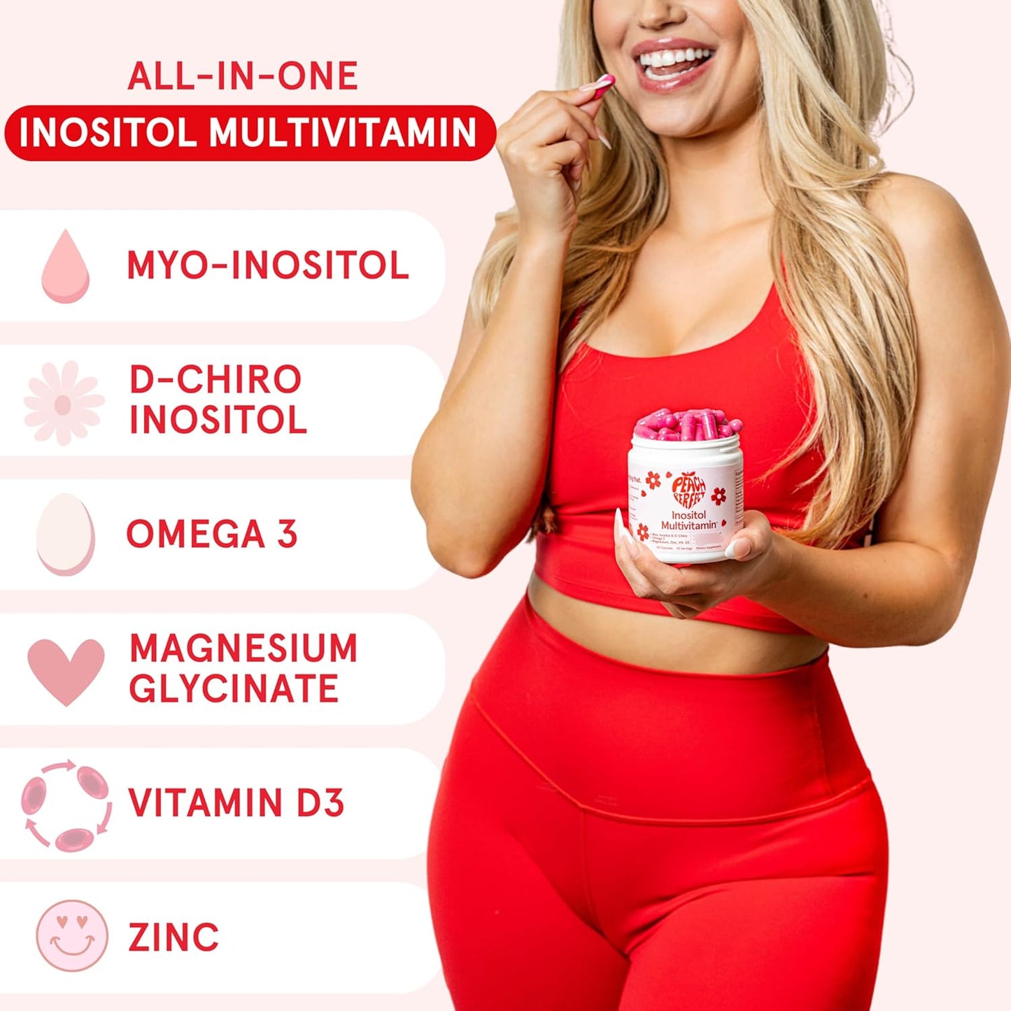 Peach Perfect Cápsulas multivitamínicas de inositol – Mezcla de mio-inositol y D-Chiro