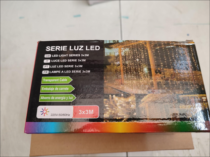 Cortina LED Ámbar con Panel Solar 3 x 3