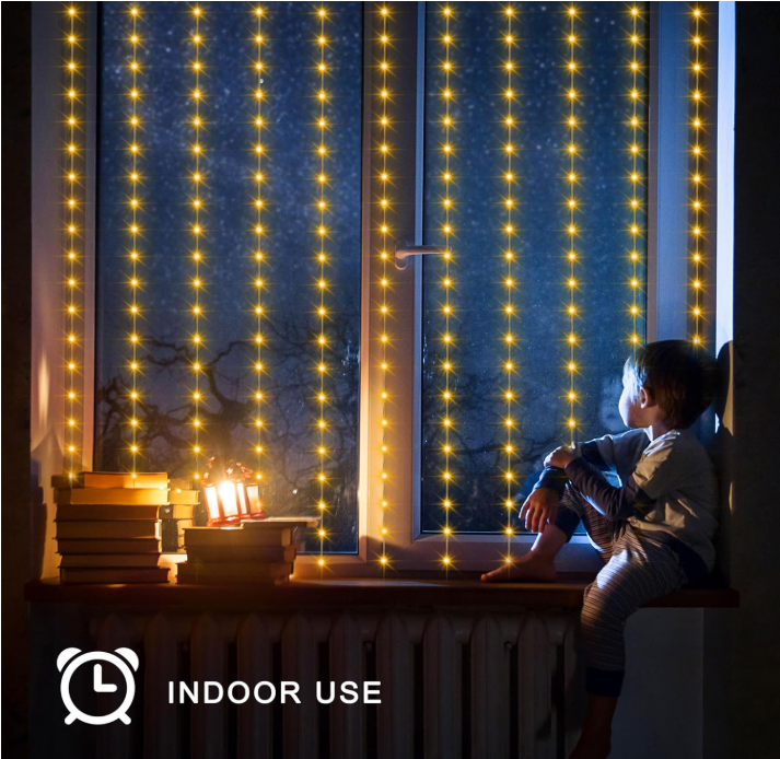 Cortina LED Ámbar con Panel Solar 3 x 3