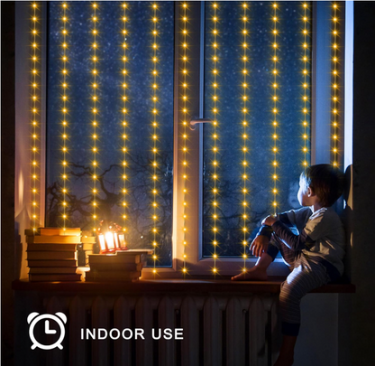 Cortina LED Ámbar con Panel Solar 3 x 3