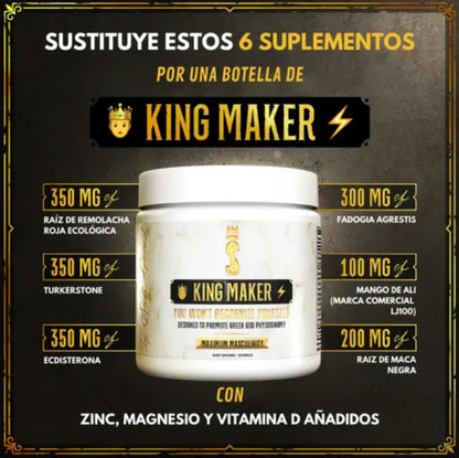 King Maker - Suplemento con Tongkat Ali, Turkesterona, Ecdisterona, Fadogia Agrestis, betarraga roja, maca negra y zinc (13 en 1)
