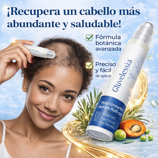 GLUVELESSIA™ Hair Growth Roll-On | Recupera tu melena de diosa: raíces fuertes, volumen irresistible y cuero cabelludo feliz, contiene Romero, Guisante