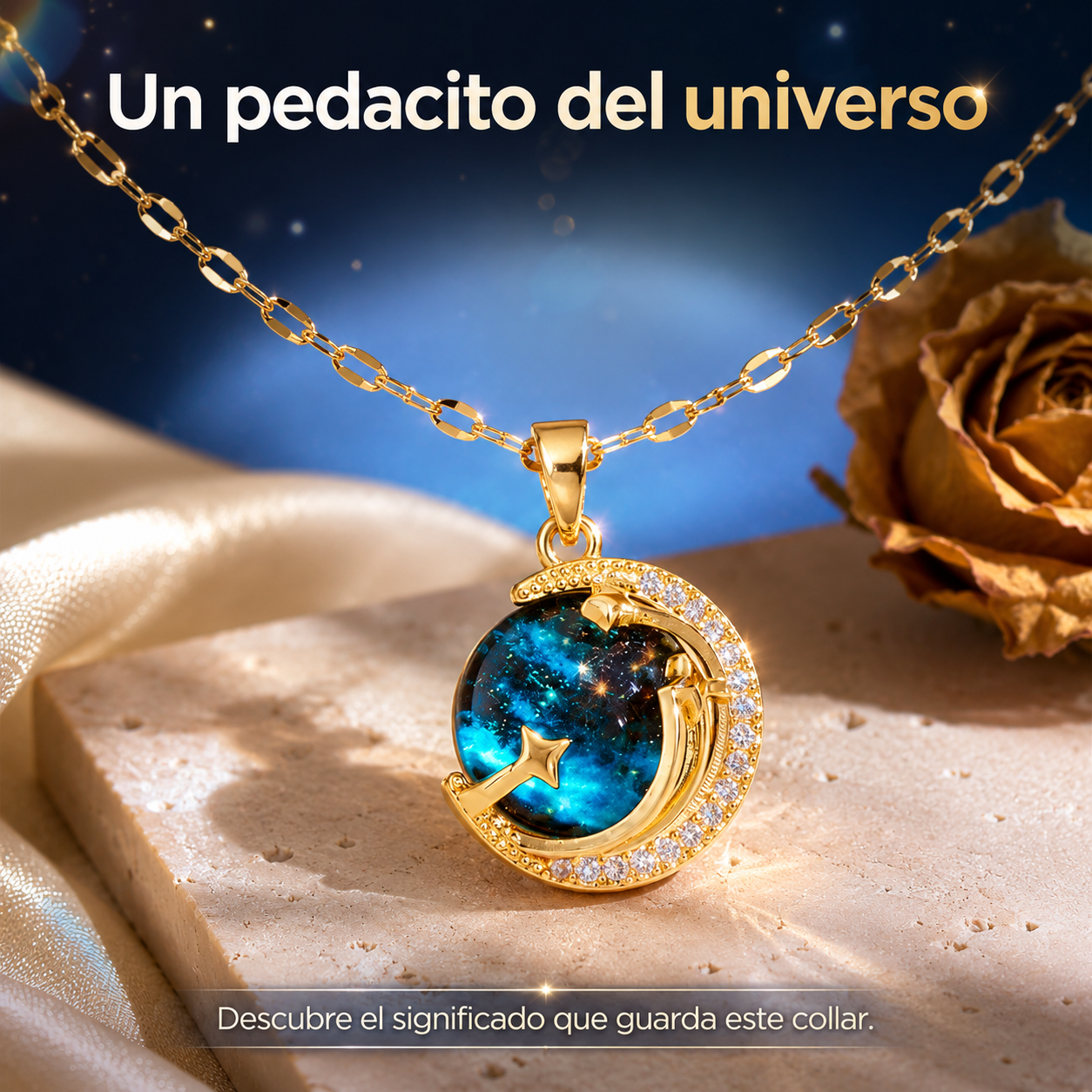 Collar de Saturno y Luna con Circonitas — Expresa un amor fuera de lo común